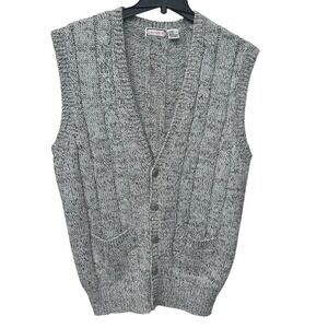 Lazarus Wool Blend Cable-Knit Button Up Vest Mens Size Large Grey Grandpacore